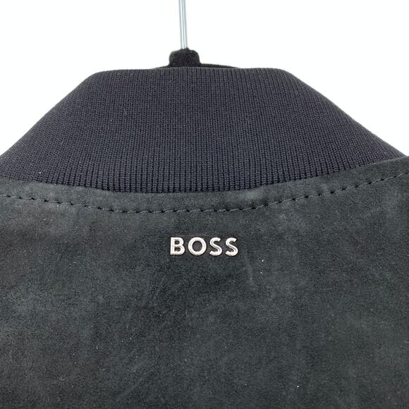 Hugo Boss Leather Suede Bomber Jacket Mens Sz 34R Black Silver Tone Hardware NEW - Picture 3 of 7